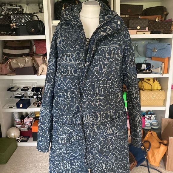 Dior Navy Patterned Women's Puffer Coat - Picture 1 of 4